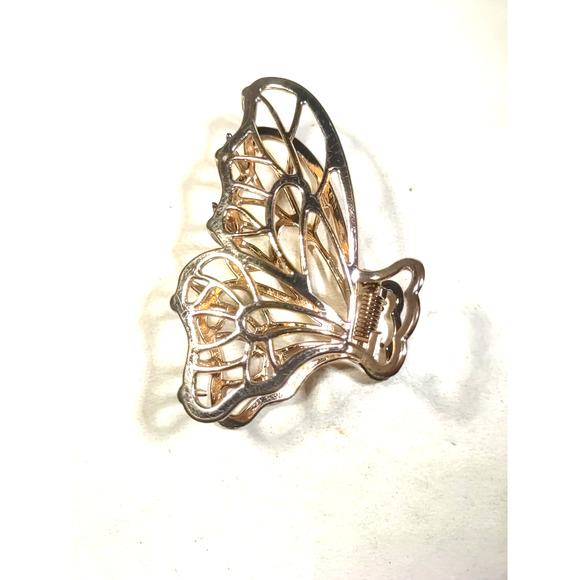 Butterfly Wings Gold Tone Alligator Clip Barrette Metal - Picture 2 of 6